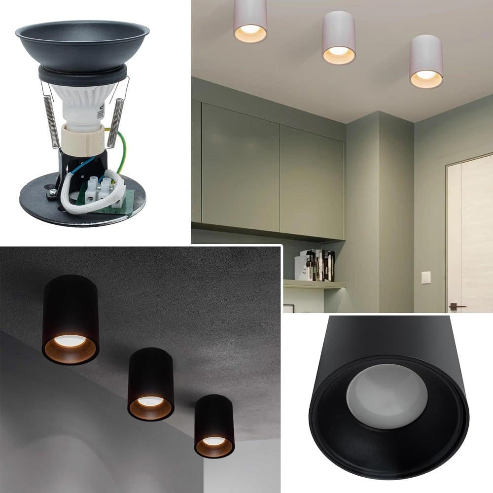 PLAFONIERA MODERNA FARETTO CILINDRO ESTERNO DA SOFFITTO ATTACCO GU10 LUCE 230V - 11