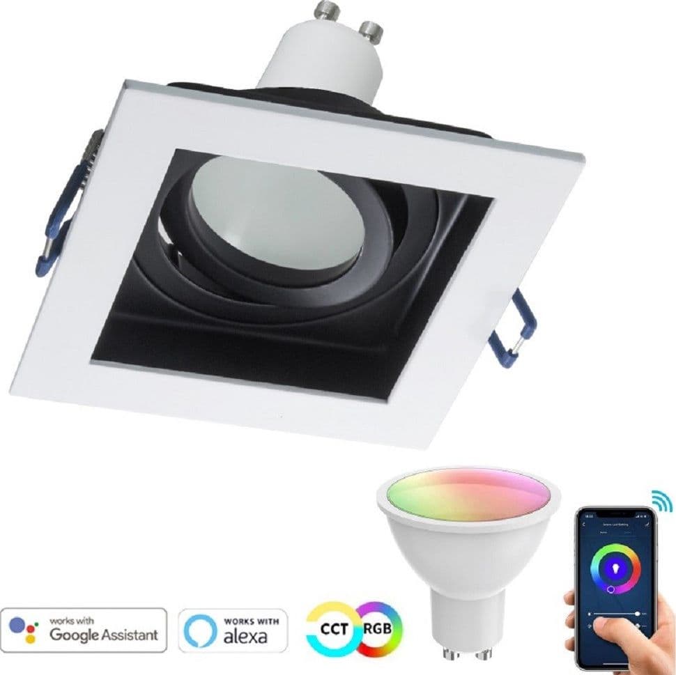FARETTO LED INCASSO QUADRATO SMART ALEXA GOOGLE LAMPADA GU10 5W WIFI RGB CCT 9CM - 11