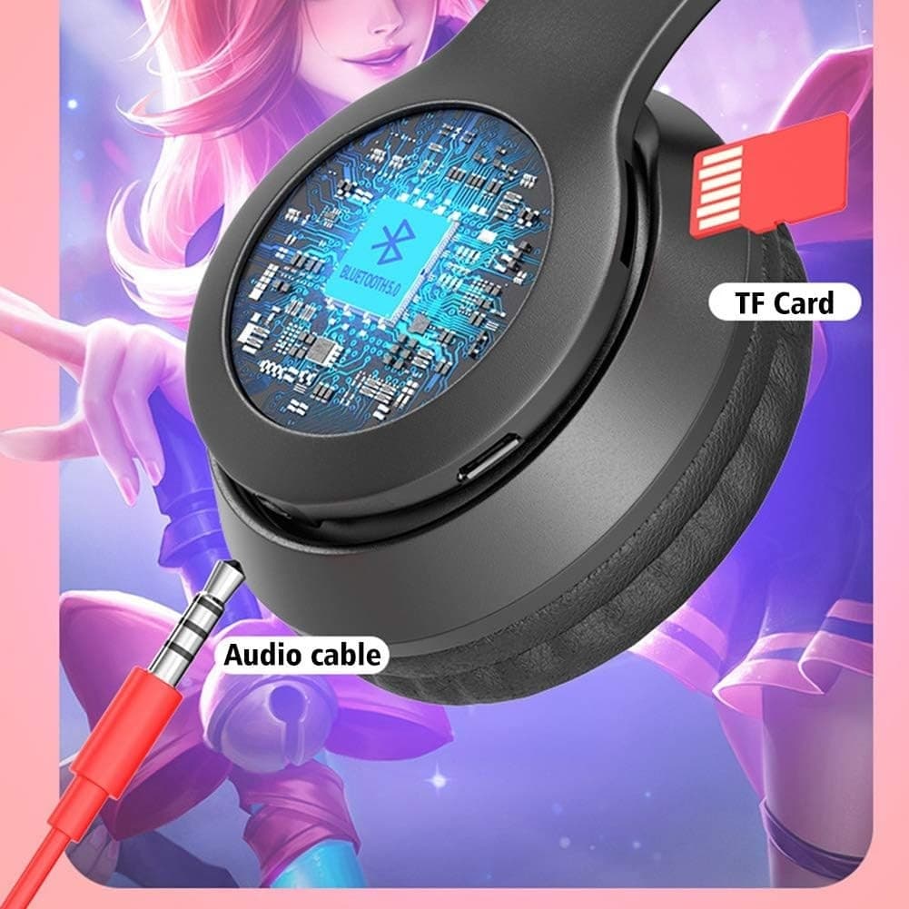 CUFFIE PER BAMBINI PIEGHEVOLI SENZA FILI CON ORECCHIE DI GATTO A LED BLUETOOTH - 8