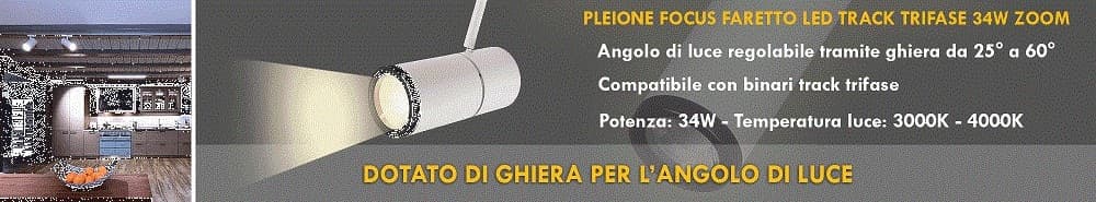 FARETTO TRACK LED COB 34 W BINARIO TRIFASE VETRINE NEGOZIO 230V LUCE 3000K 4000K - 6