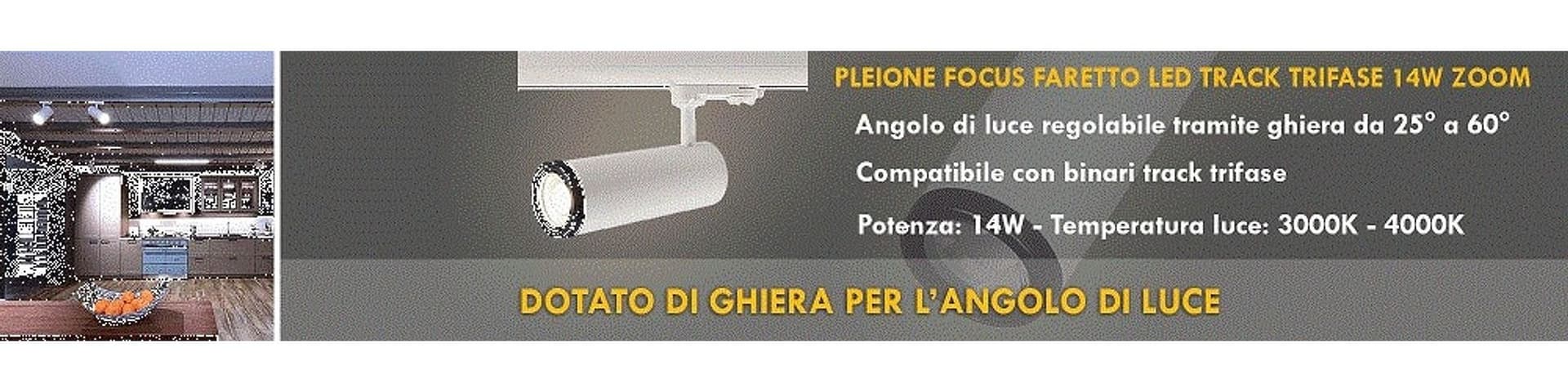 FARETTO TRACK LED COB 14 WATT BINARIO TRIFASE LUCE 3000K 4000K ORIENTABILE 230V - 7