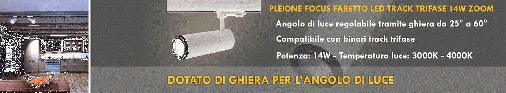 FARETTO TRACK LED COB 14 WATT BINARIO TRIFASE LUCE 3000K 4000K ORIENTABILE 230V - 7