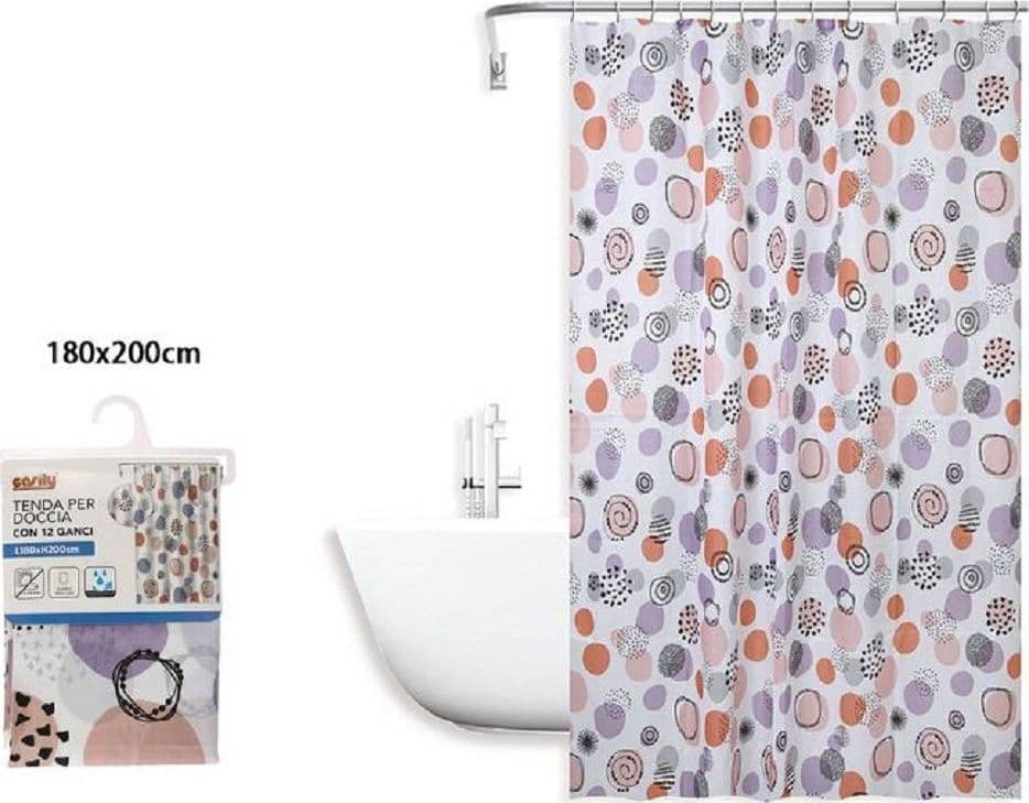 TENDA DOCCIA VASCA BAGNO IMPERMEABILE 12 GANCI CON SFERE ASTRATTE 180X200CM 87090 - 2
