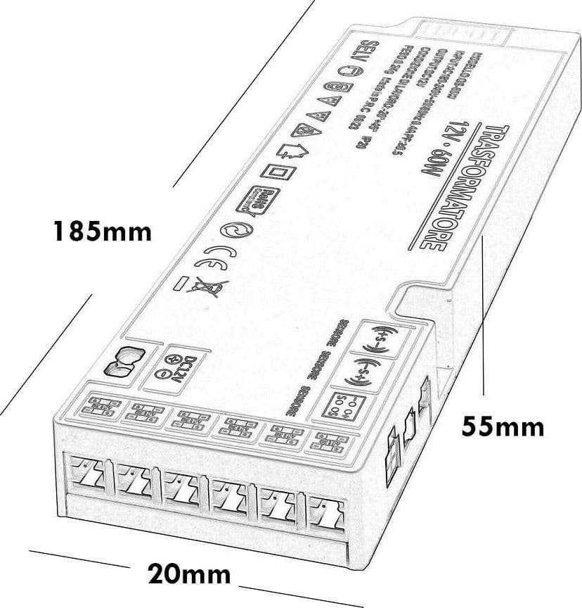 ALIMENTATORE SLIM 60W TRASFORMATORE CORRENTE 12V STRISCE LUCI LED SENSORI QS-60W - 6