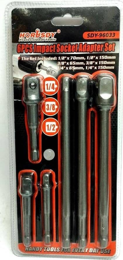 KIT 6 ADATTATORI CHIAVI A BUSSOLA QUADRATE IMPATTO PERCUSSIONE 1/4-3/8-1/2" 96033 - 5