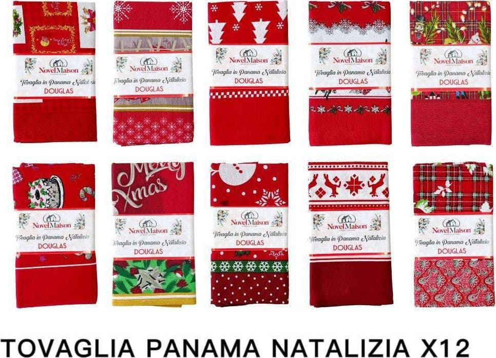 TOVAGLIA NATALIZIA TESSUTO PANAMA RESISTENTE TEMA NATALE VARIE FANTASIE 12 POSTI - 3