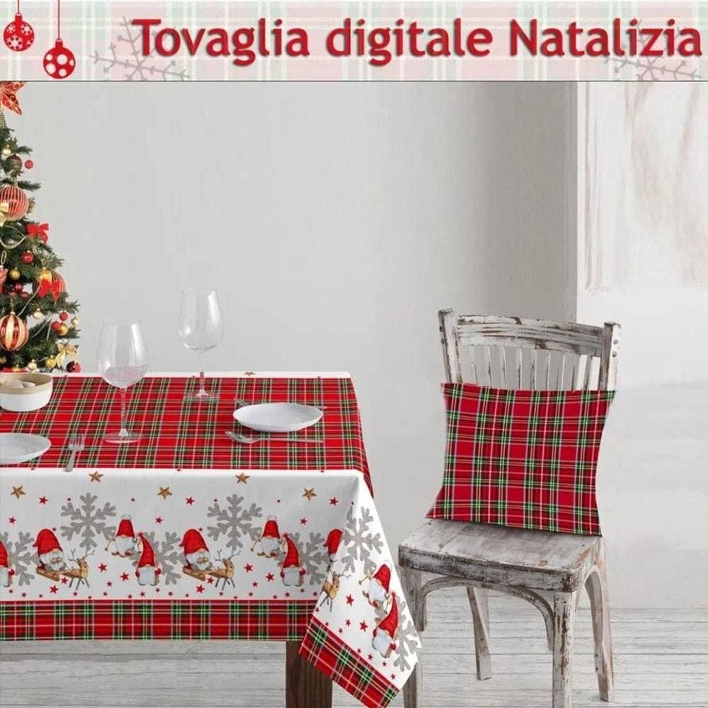 TOVAGLIA NATALIZIA IN STAMPA DIGITALE FANTASIA TARTAN BABBO NATALE RENNE 12POSTI - 2