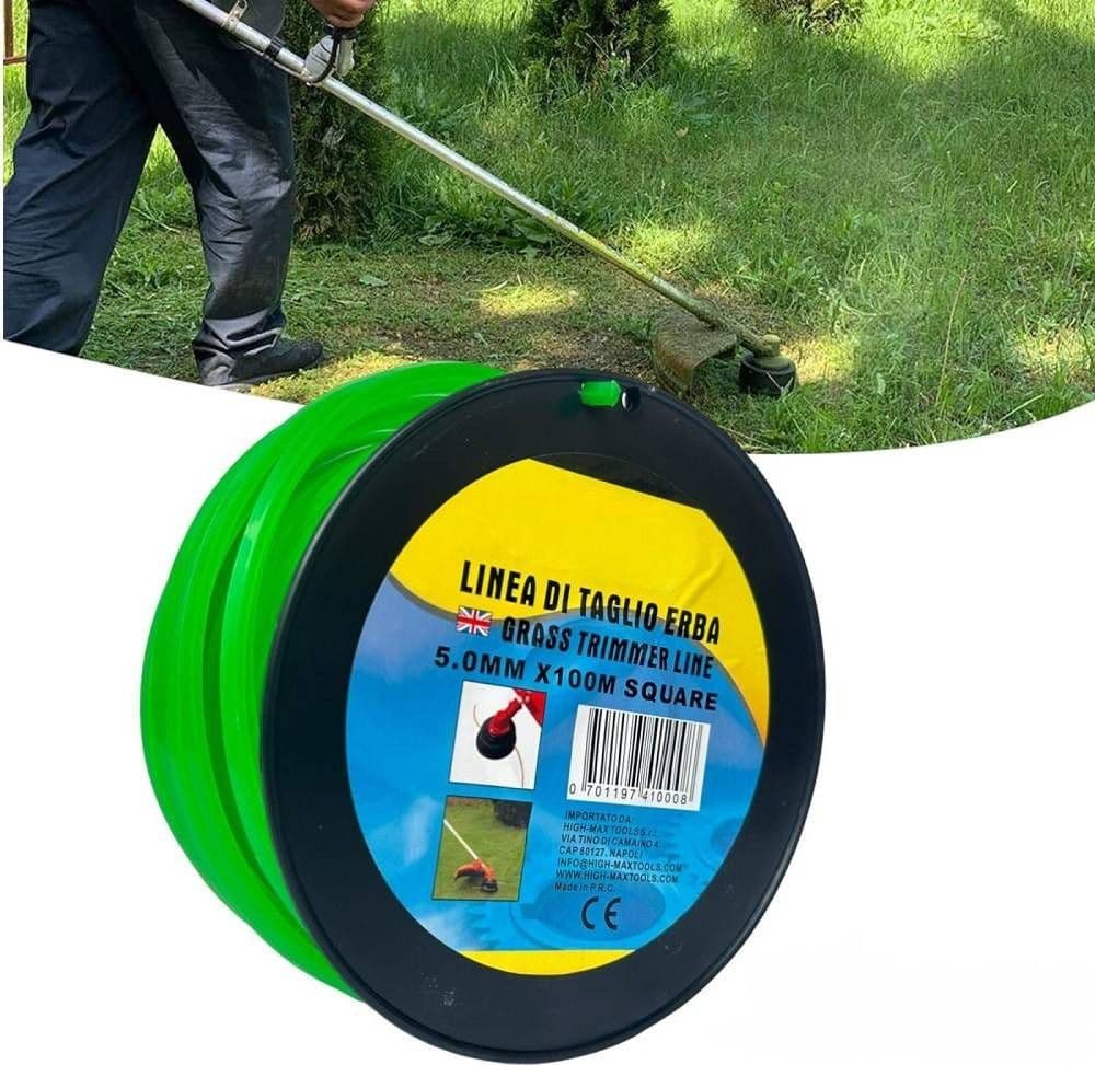 FILO PER DECESPUGLIATORE QUADRATO 5 MM BOBINA 100MT TAGLAERBA CAVO MATASSA VERDE - 7