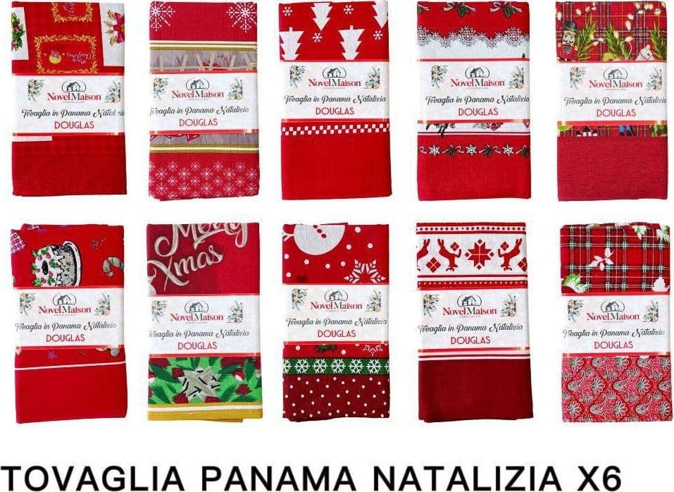 TOVAGLIA NATALIZIA TESSUTO PANAMA RESISTENTE TEMA NATALE VARIE FANTASIE 6 POSTI - 3