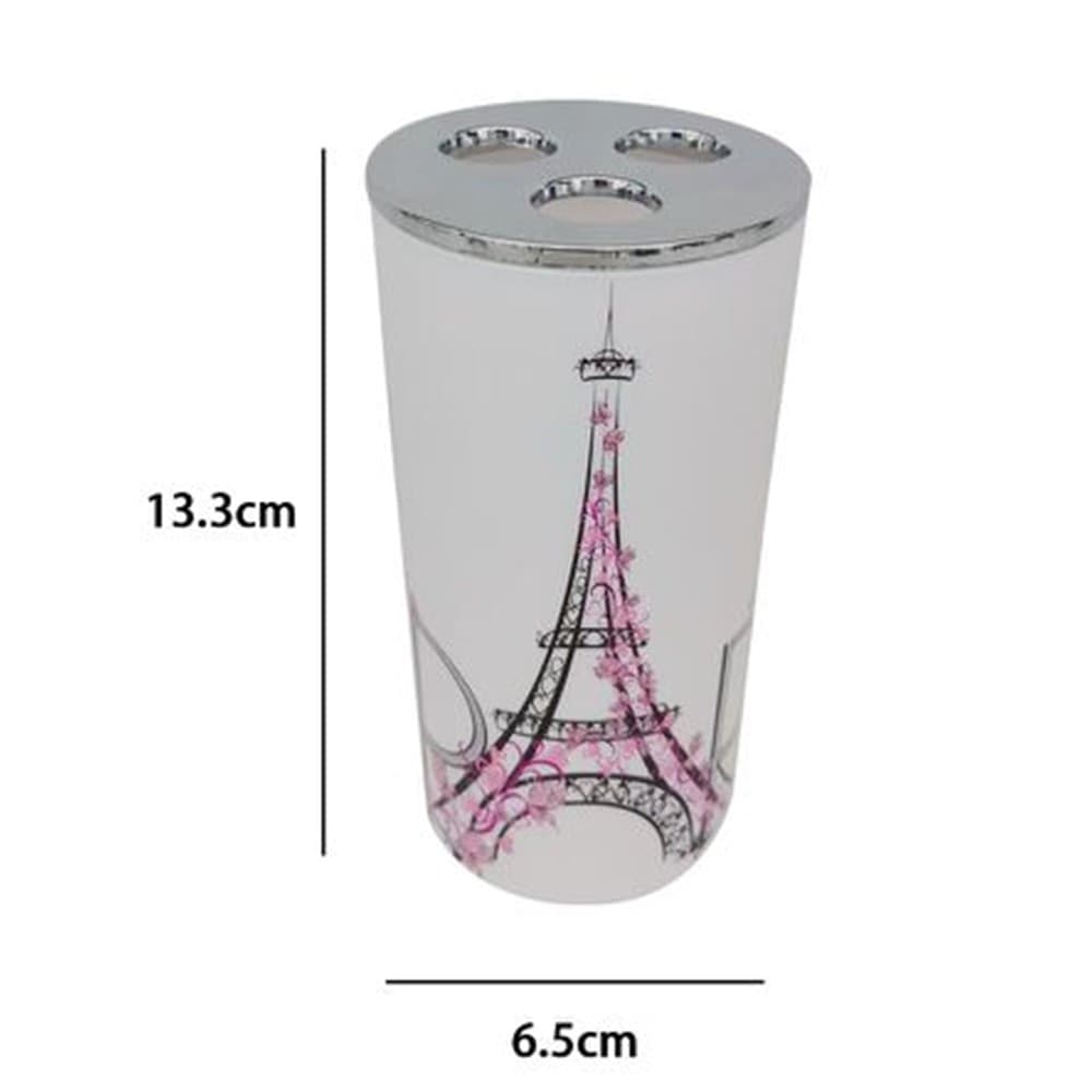 BICCHIERE PORTASPAZZOLINO A 3 FORI DECORATO SCRITTA PARIS ACCESSORIO BAGNO 87041 - 2