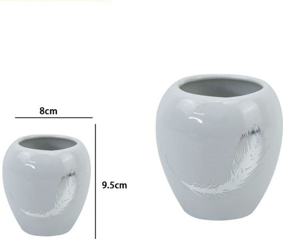 BICCHIERE PORTASPAZZOLINI CERAMICA BIANCA DECORATO CON PIUMA ARGENTO BAGNO 59899 - 2
