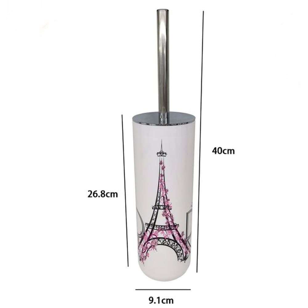 PORTASCOPINO BIANCO DECORATO SCRITTA PARIS CON SCOPINO ACCESSORIO BAGNO 87043 - 2