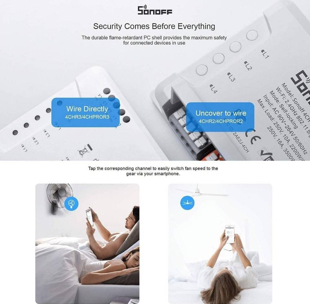 INTERRUTTORE INTELLIGENTE SONOFF 4CHR3 WI-FI SMART SWITCH A 4 CANALI ALEXA GOOGLE - 9