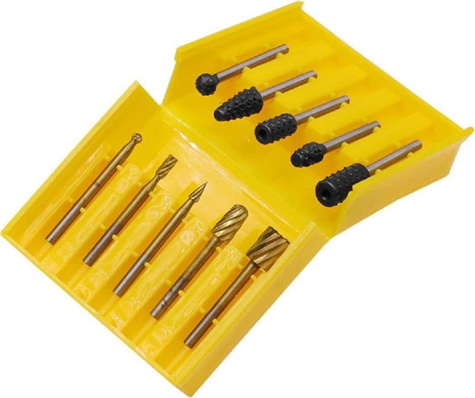 SET 10 MINI FRESE RASPE IN ACCIAIO PER LAVORAZIONE RIFINITURA LEGNO CODOLO 3 MM - 9