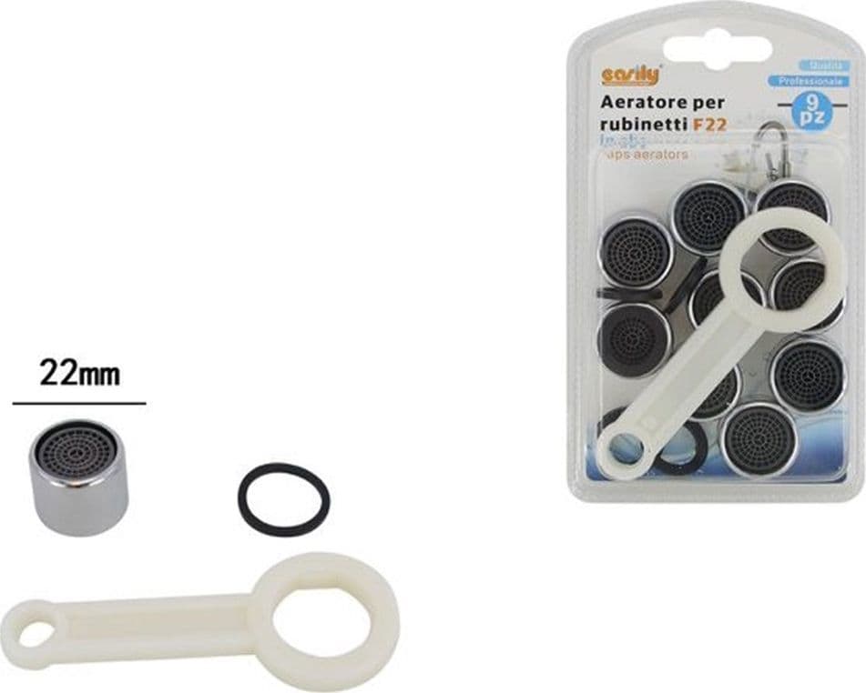 KIT 9PZ AERATORE PER RUBINETTO F22 IN ABS 22MM CHIAVE SERRAGGIO GUARNIZIONI 59032 - 3
