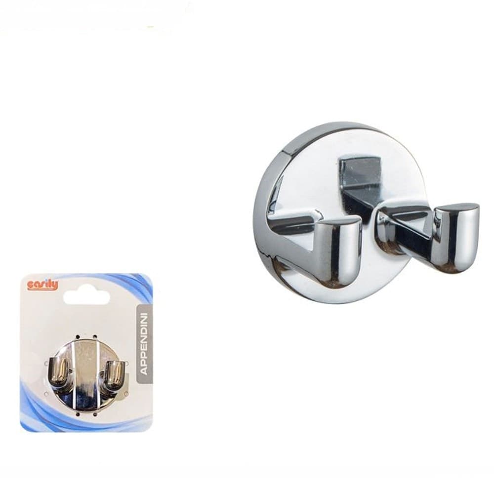 APPENDINO GANCIO DOPPIO APPENDI PORTA ASCIUGAMANI ACCAPPATOI CROMATO BAGNO 79802 - 2