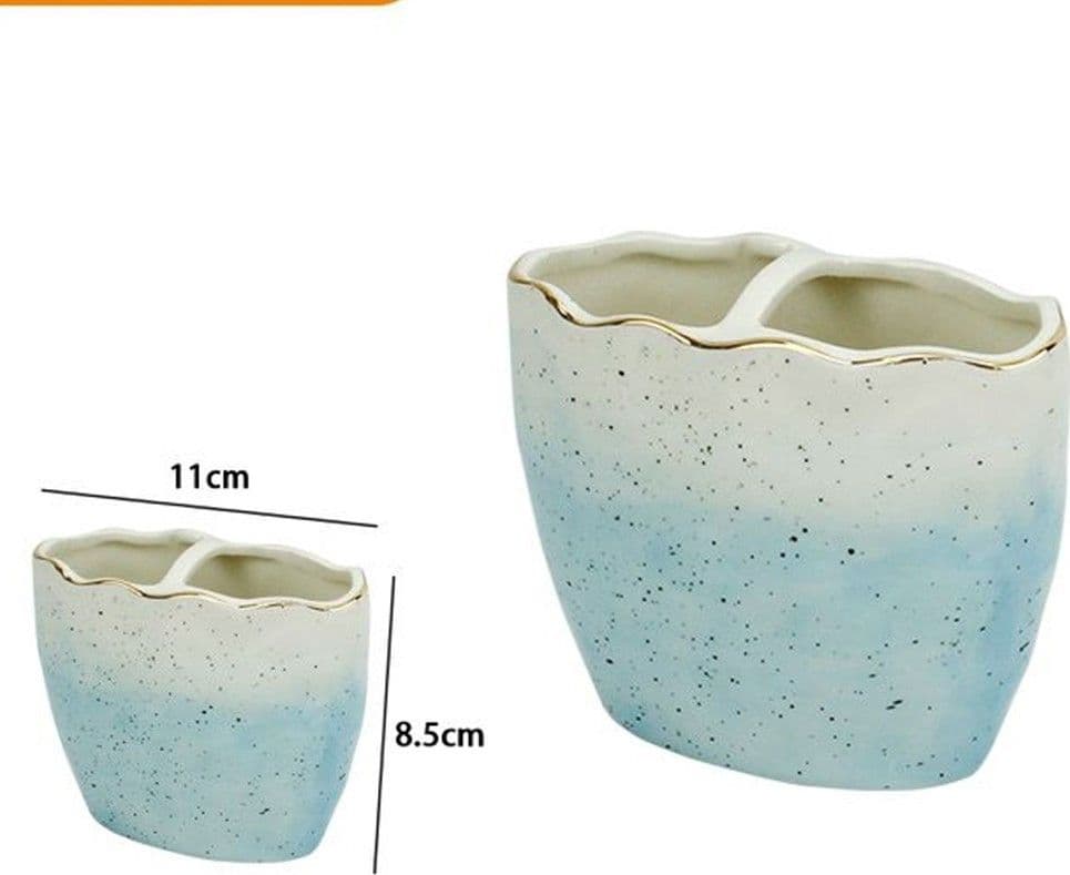 PORTA SPAZZOLINI BICCHIERE BAGNO 2 FORI BIANCO AZZURRO CON EFFETTO PIETRA 79273 - 2