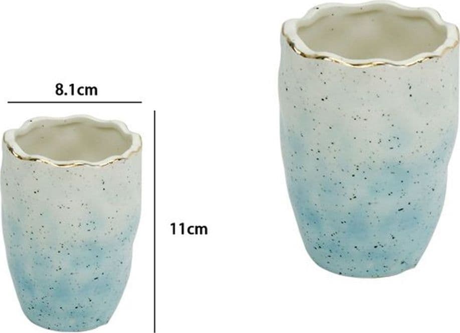 BICCHIERE PORTA SPAZZOLINI DENTIFRICIO BIANCO AZZURRO EFFETTO PIETRA BAGNO 79272 - 2