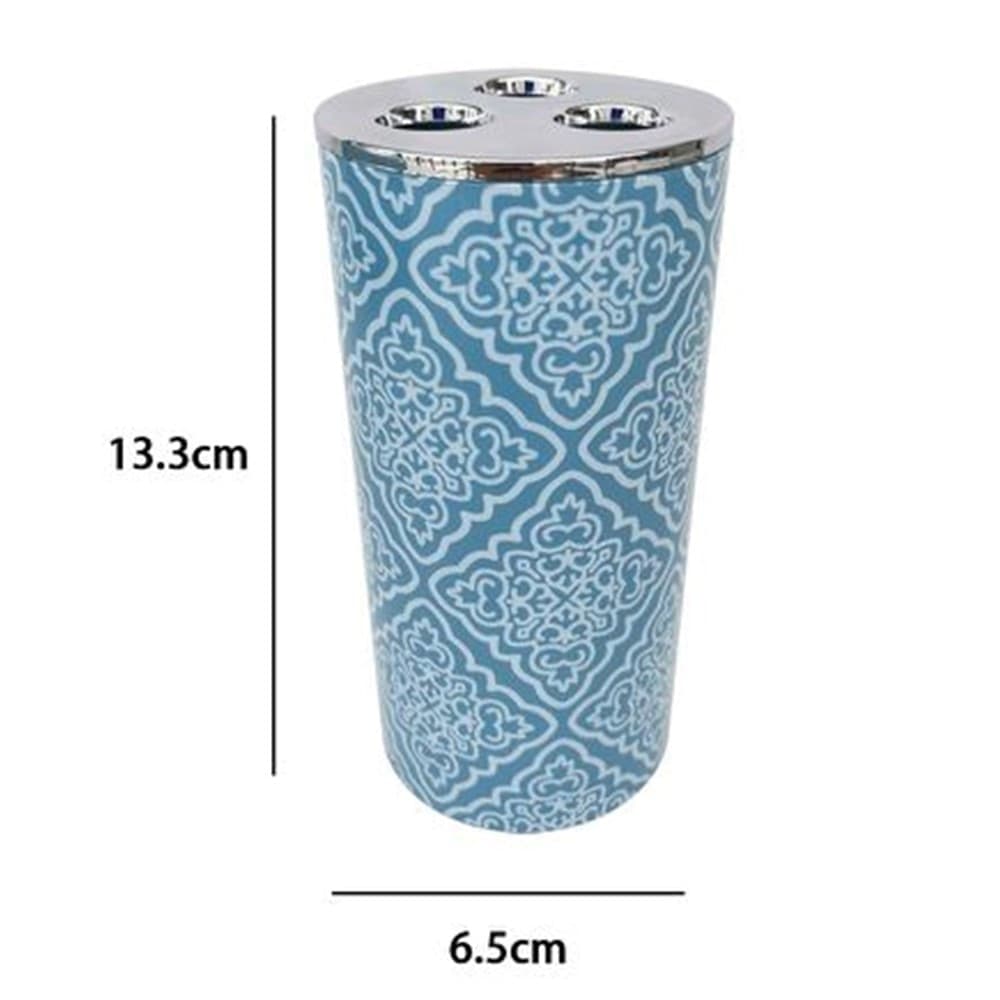 BICCHIERE PORTA SPAZZOLINO A 3 FORI ACCESSORIO BAGNO CELESTE CON MAIOLICHE 87027 - 2