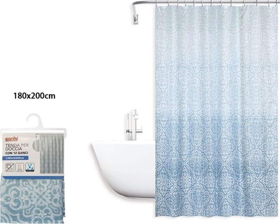 TENDA DOCCIA ANTIMUFFA IMPERMEABILE 180X200CM CON 12 ANELLI BAGNO MAIOLICHE 87034 - 2