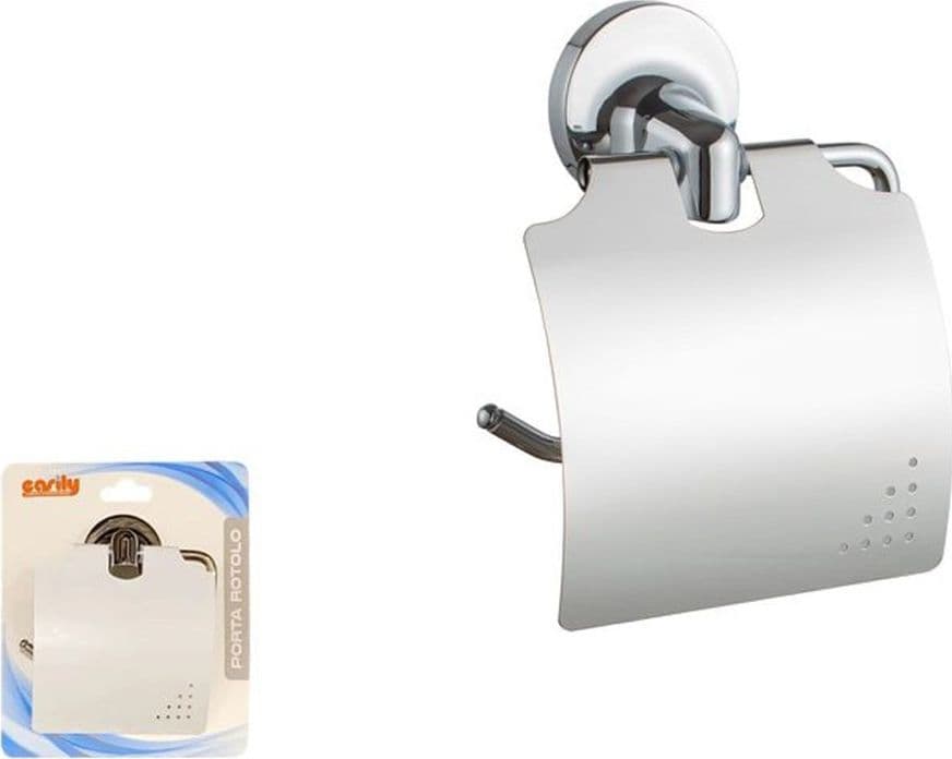 PORTA ROTOLO CARTA IGIENICA CON COPERTURA FISSAGGIO A PARETE ARREDO BAGNO 79809 - 2