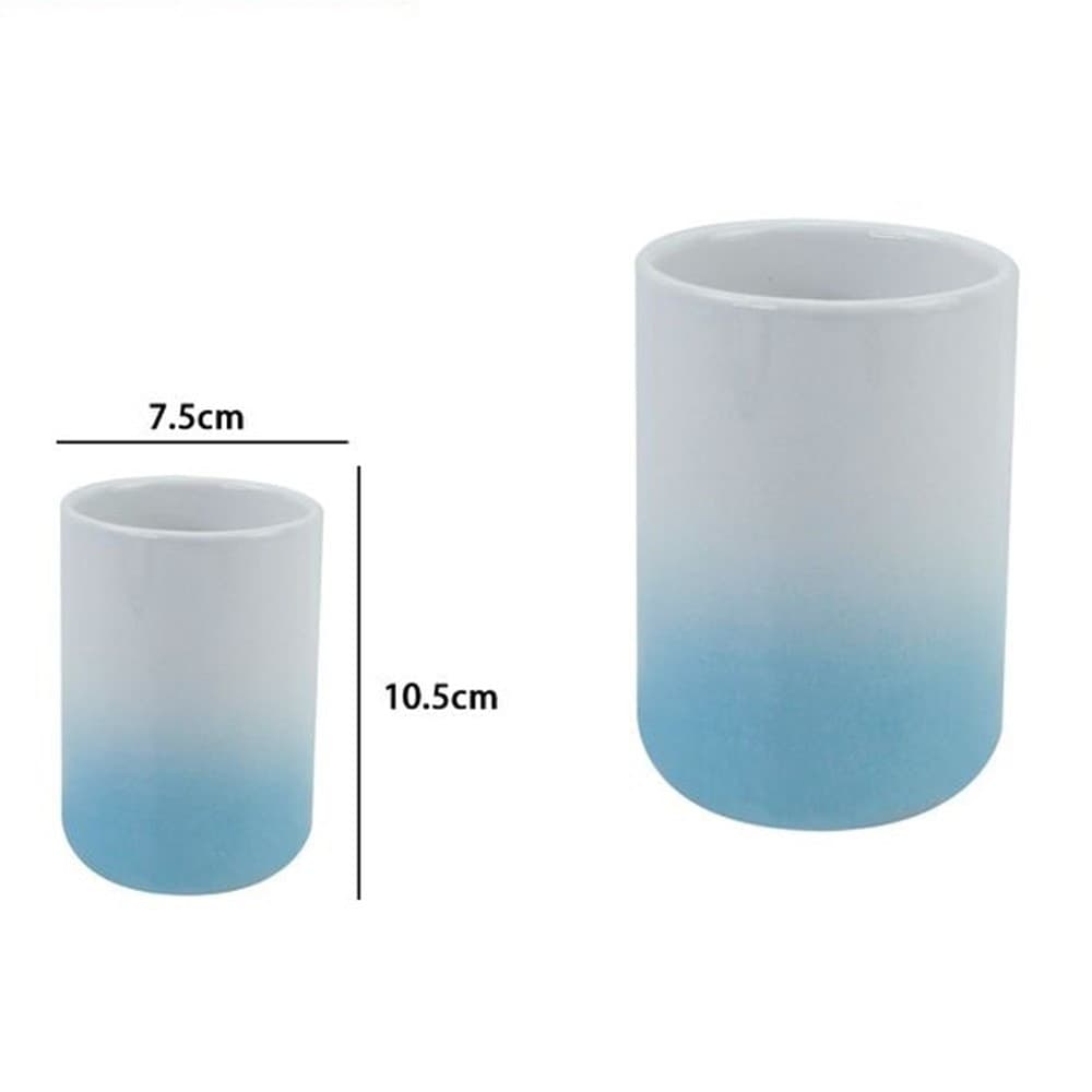 BICCHIERE PORTASPAZZOLINI DENTIFRICIO BIANCO AZZURRO ARREDO BAGNO ACCESSORI 59911 - 2