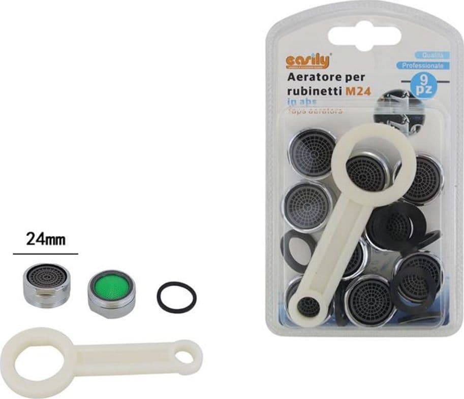 KIT 9PZ AERATORI PER RUBINETTO M24 IN ABS 24MM CHIAVE SERRAGGIO GUARNIZIONI 59031 - 3
