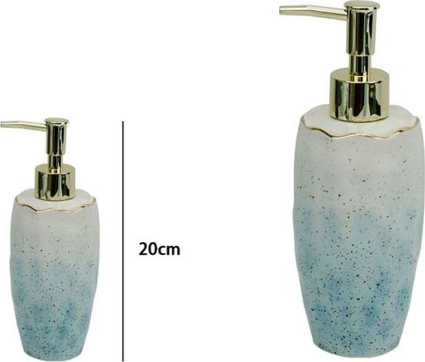 DISPENSER SAPONE LIQUIDO BAGNO BIANCO AZZURRO CON EFFETTO PIETRA DOSATORE 79271 - 2