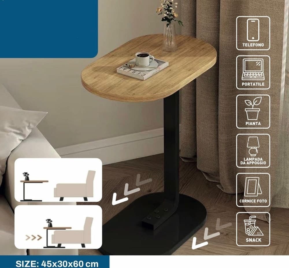 TAVOLINO A FORMA DI C PER DIVANO SOGGIORNO CAMERA LETTO MODERNO PORTATILE TAVOLO - 11