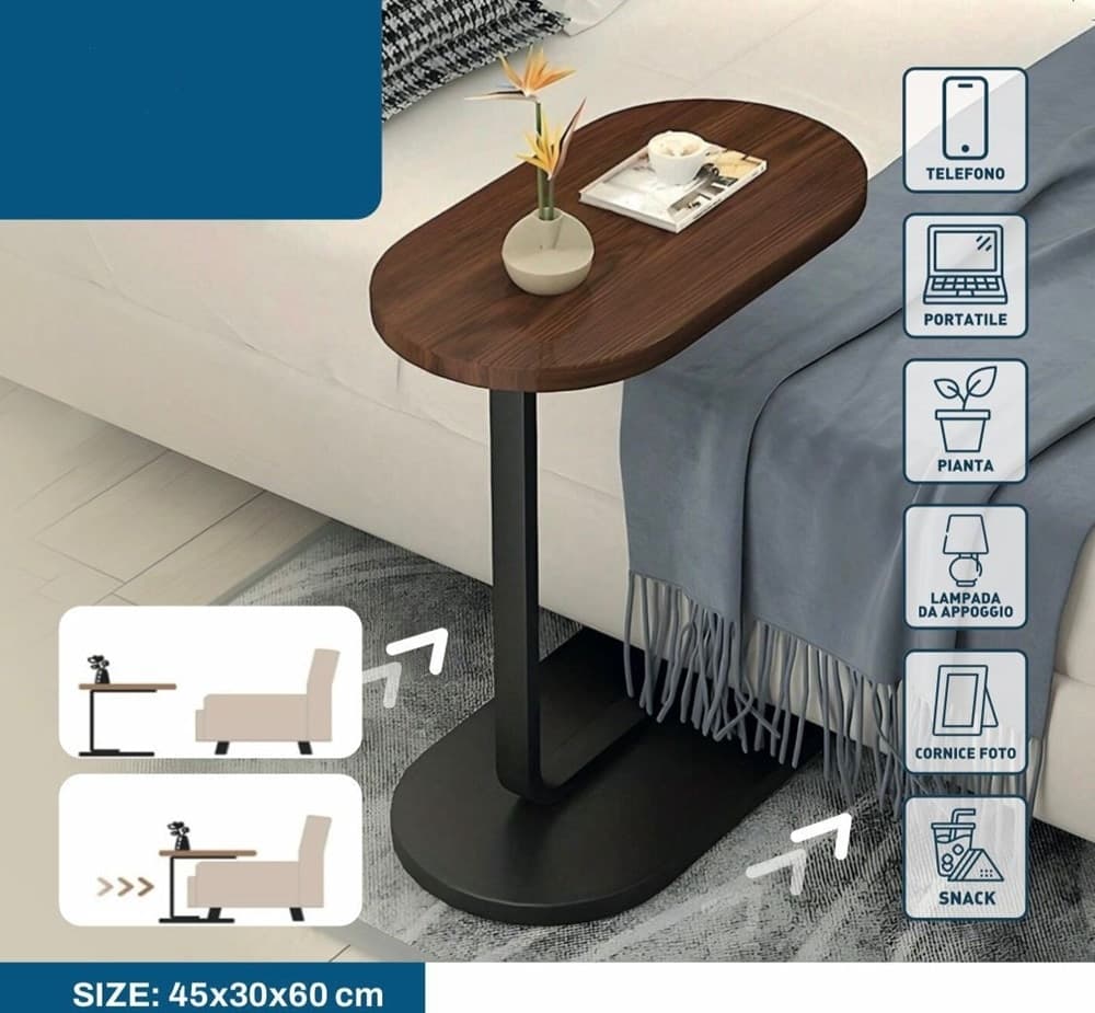 TAVOLINO A FORMA DI C PER DIVANO SOGGIORNO CAMERA LETTO MODERNO PORTATILE TAVOLO - 8