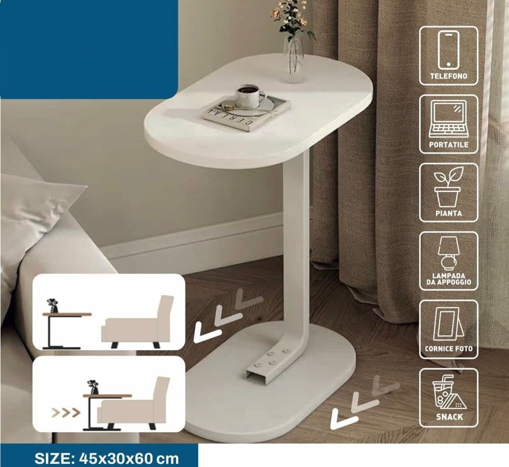 TAVOLINO A FORMA DI C PER DIVANO SOGGIORNO CAMERA LETTO MODERNO PORTATILE TAVOLO - 10