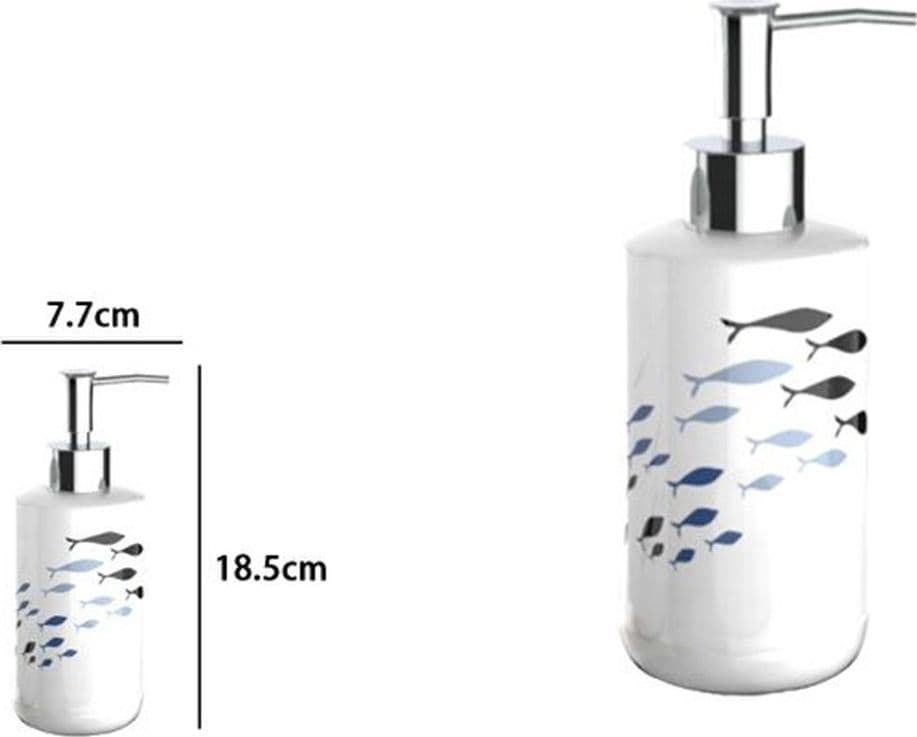 DISPENSER PORTA SAPONE LIQUIDO IN CERAMICA CON PESCIOLINI ACCESSORIO BAGNO 69875 - 2