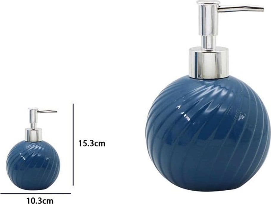 DISPENSER PORTA SAPONE LIQUIDO SFERICO IN CERAMICA RIGATA BLU ARREDO BAGNO 79954 - 2