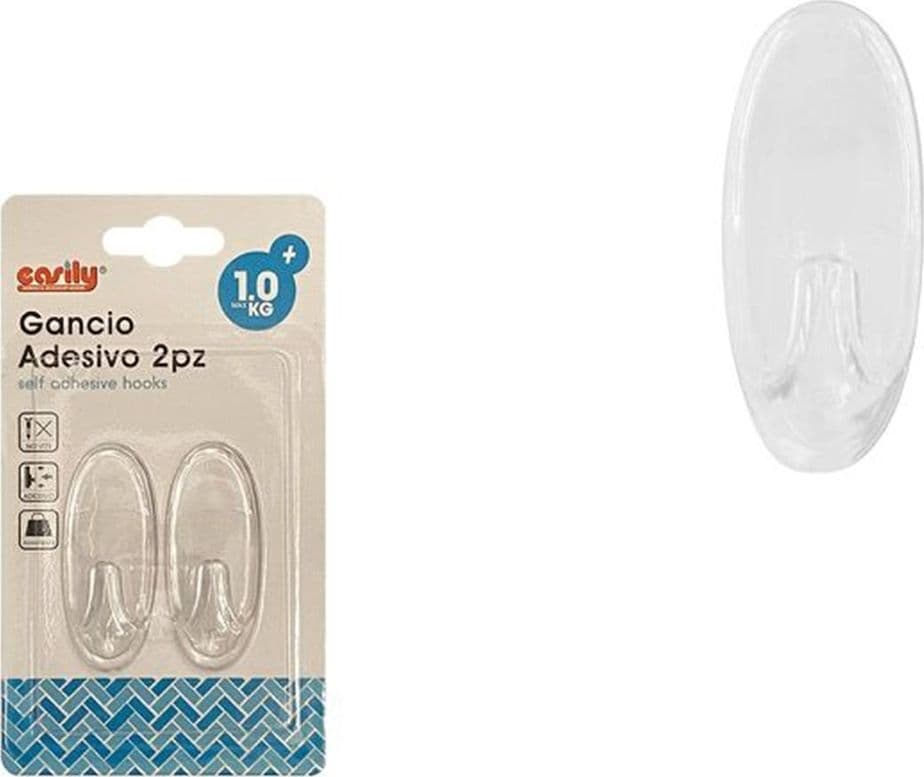 SET 2PZ GANCI APPENDINI ADESIVI PARETE CASA CUCINA BAGNO ATTACCAPANNI OVALI 87013 - 2