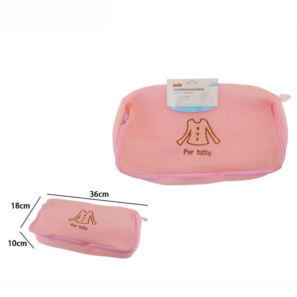 SACCHETTO PER LAVANDERIA LAVATRICE LAVAGGI BIANCHERIA RETE ROSA 36X18X10CM 59372 - 2