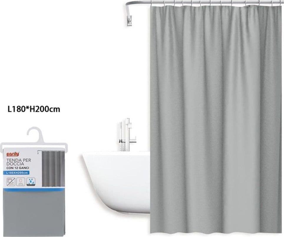 TENDA DOCCIA ANTIMUFFA IMPERMEABILE 180X200CM CON ANELLI BAGNO GRIGIO CHIARO 69850 - 2