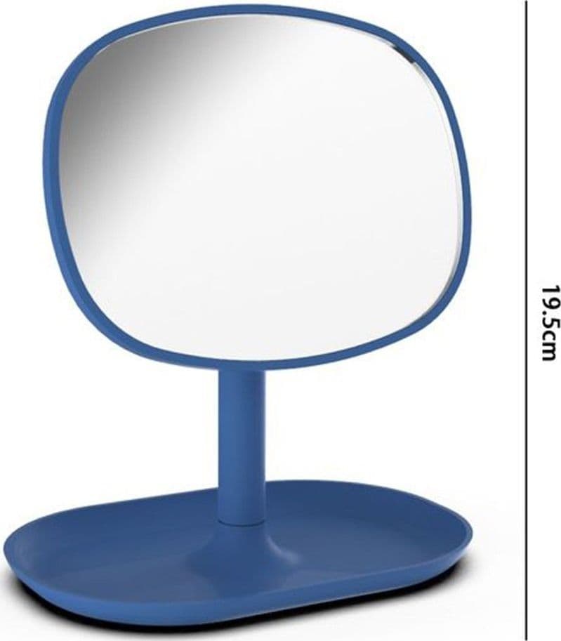 SPECCHIO TRUCCO DA TAVOLO BLU 19.5CM ARREDO BAGNO CASA CON VASSOIO MAKE UP 69865 - 2