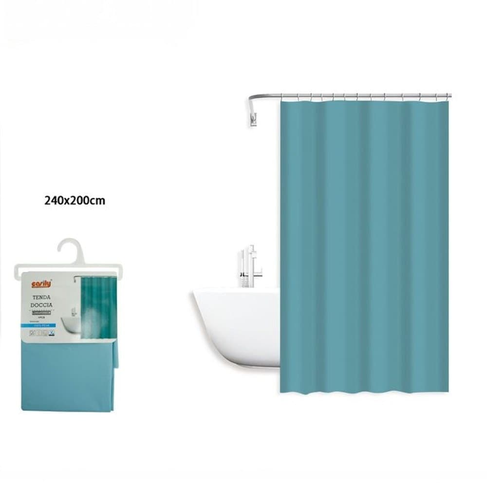 TENDA DOCCIA ANTIMUFFA IMPERMEABILE 240 X 200CM GANCI ANELLI BAGNO CELESTE 79717 - 2