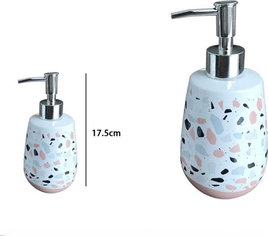 DISPENSER PORTA SAPONE BAGNO GRANIGLIA BIANCO MULTICOLORE CON BASE ROSA 59875 - 2