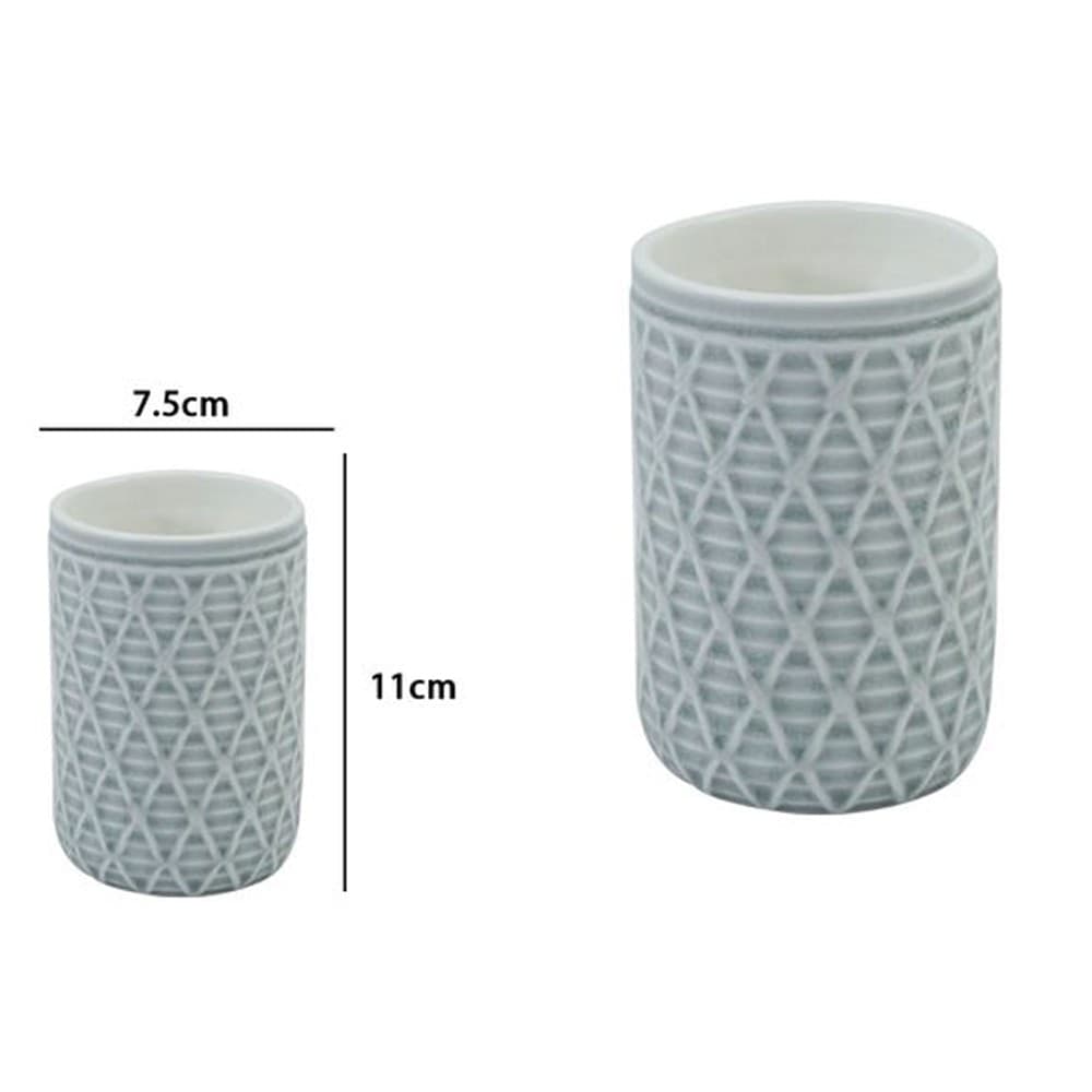 BICCHIERE PORTA SPAZZOLINI GRIGIO CON EFFETTO RETE ACCESSORIO BAGNO ARREDO 79279 - 2