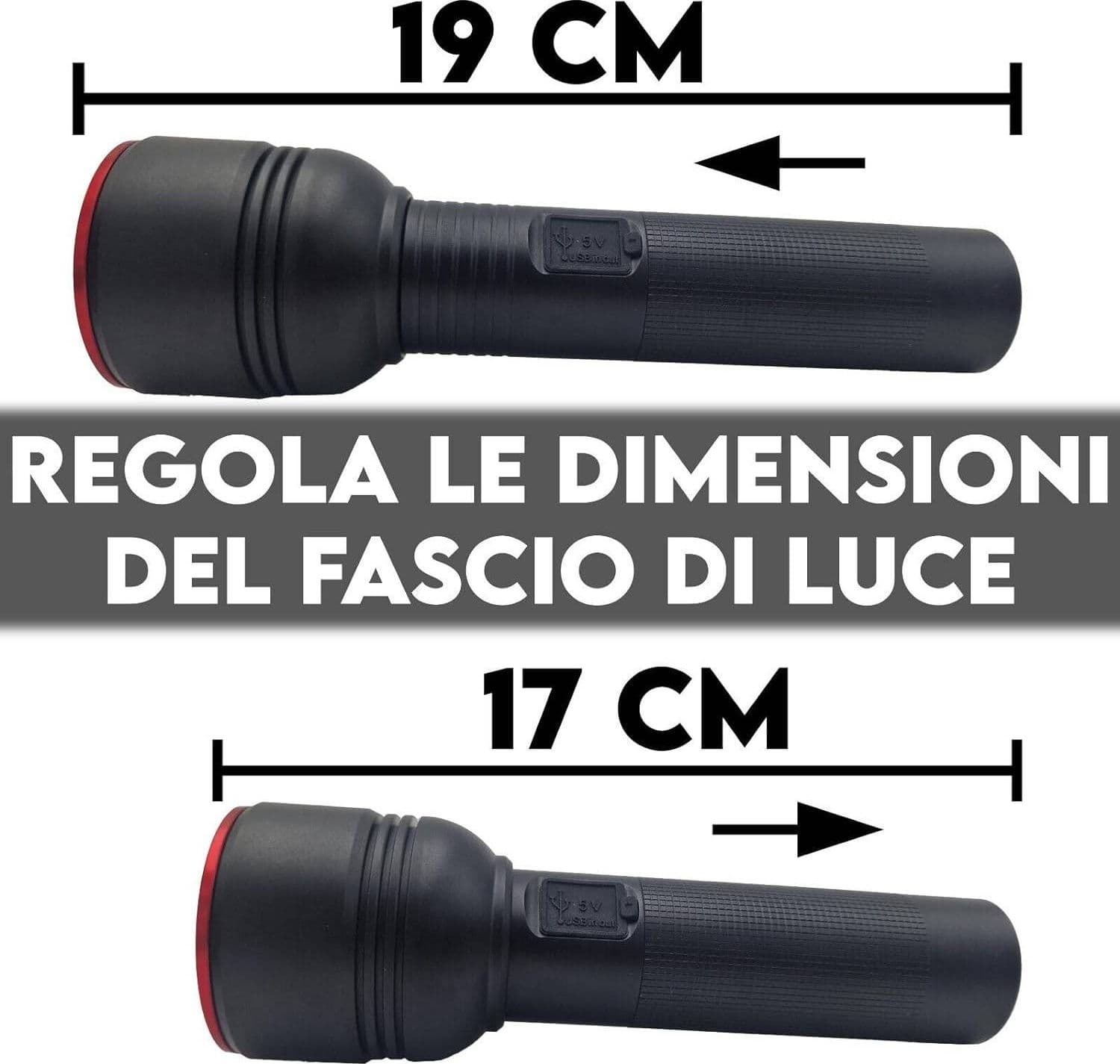 TORCIA A LED PROFESSIONALE RICARICABILE POTENTE LUCE ZOOM FINO A 500MT POWERBANK - 7