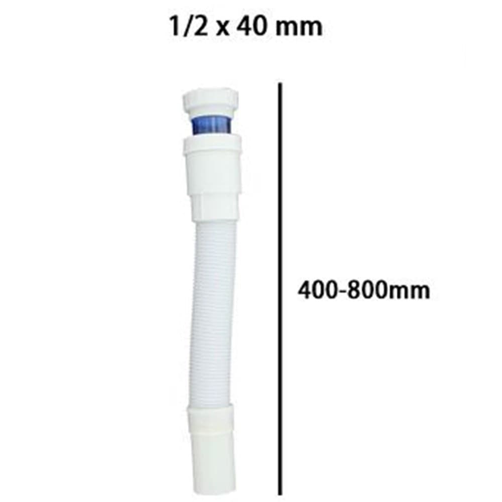 CANOTTO TUBO SCARICO FLESSIBILE ESTENSIBILE LAVABO LAVELLO 1 1/2 40MM BIANCO 10710 - 3