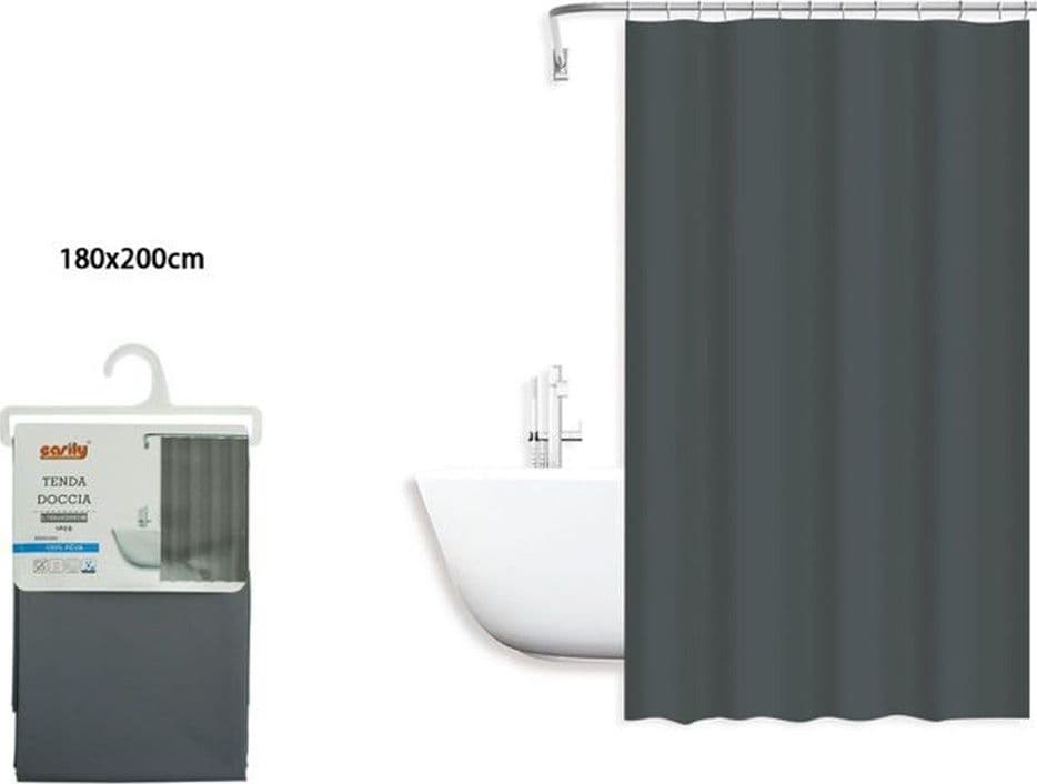 TENDA DOCCIA ANTIMUFFA IMPERMEABILE 180X200CM CON ANELLI BAGNO GRIGIO SCURO 79718 - 2