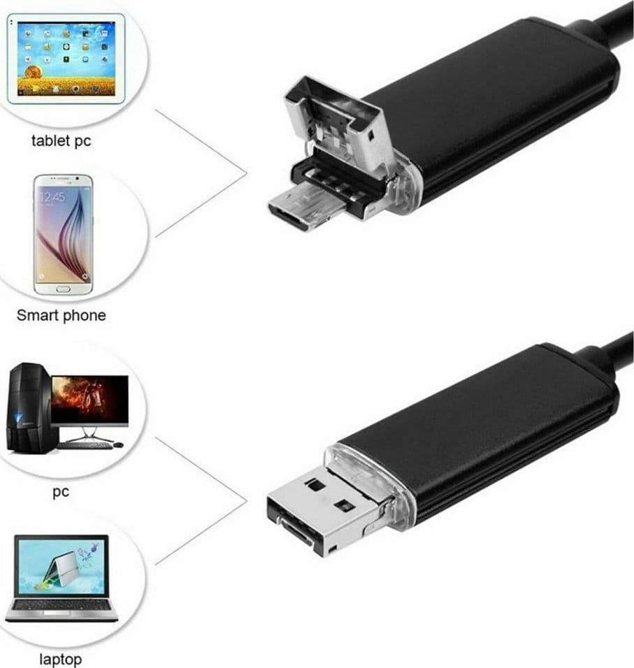 TELECAMERA ENDOSCOPICA 2 METRI TUBO FLESSIBILE USB 6 LED IMPERMEABILE ISPEZIONE - 6