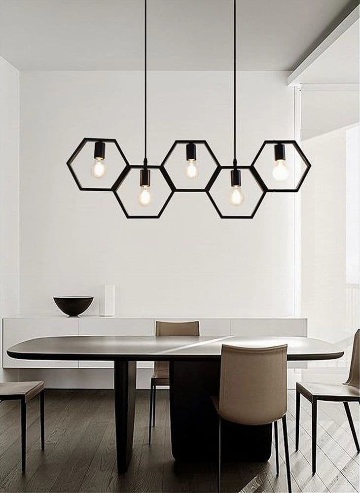 LAMPADARIO SOSPENSIONE GEOMETRICO ESAGONALE E27 INDUSTRIALE NERO VINTAGE LP-89N - 8