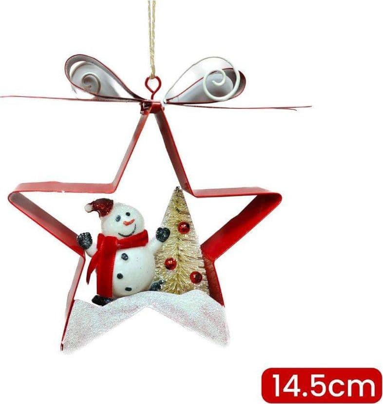 DECORAZIONE NATALIZIA ALBERO DI NATALE APPENDINO PUPAZZO DI NEVE STELLA 14.5CM - 2