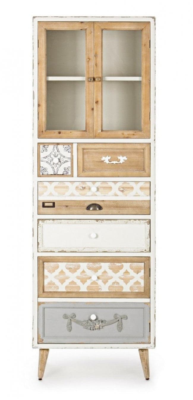 Vetrina "Aurelie" da 2 ante e 7 cassetti, in legno di abete 60 x 35 x 183 cm in Vetrinette Decor Space - Altamura, commercioVirtuoso.it