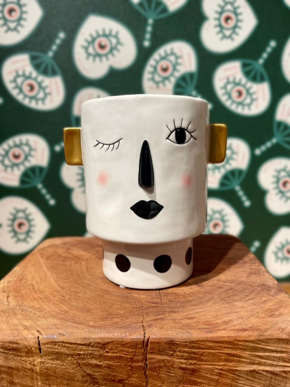 Vaso Faccia decorativa porta fiori o piante in ceramica volto donna h 15 cm in Vasi Decor Space - Altamura, commercioVirtuoso.it