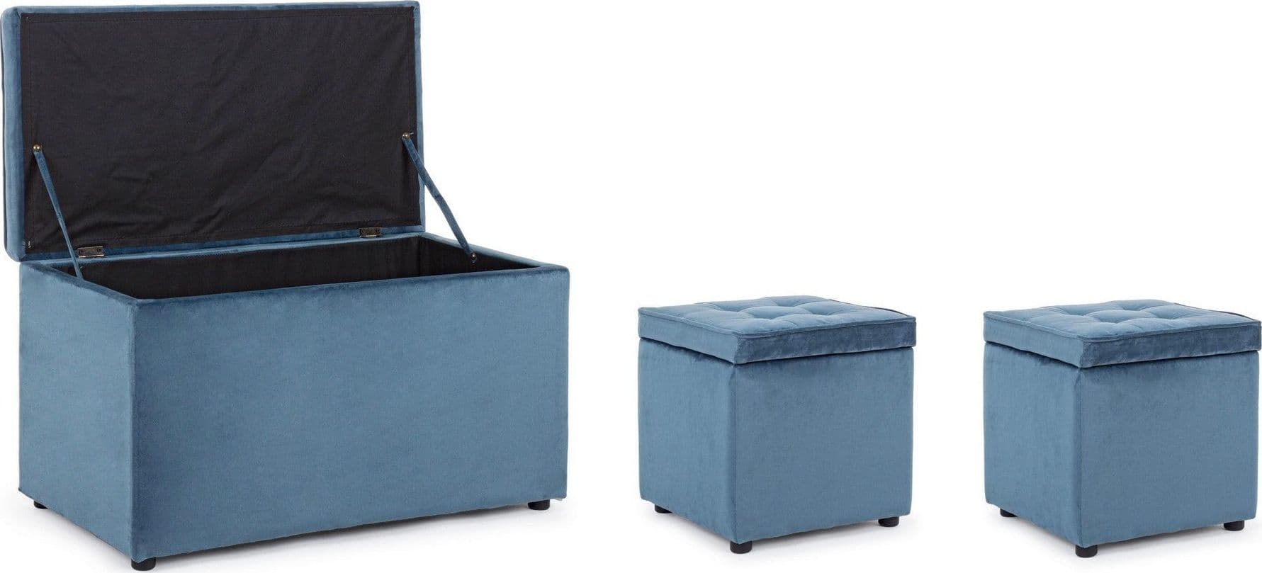 Set 3 Pouf "Belville" per interno, con struttura in legno di pino in Ottomane e poggiapiedi Decor Space - Altamura, commercioVirtuoso.it