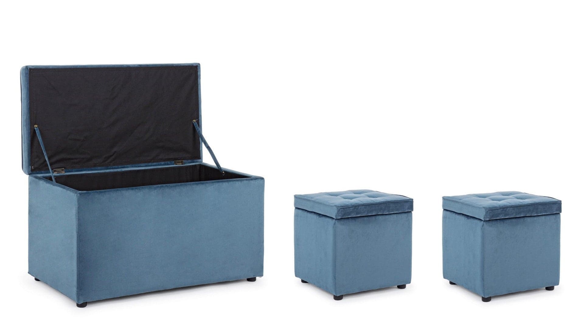 Set 3 Pouf "Belville" per interno, con struttura in legno di pino in Ottomane e poggiapiedi Decor Space - Altamura, commercioVirtuoso.it